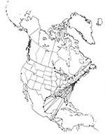 Thumbnail of Circum-Gulf migration pattern of the Herring Gull (Larus argentatus), as shown by band returns. From Bull's Birds of New York State (37). Stars on the figure denote banding location; dots denote recovery location.