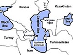 Thumbnail of Map of the Caspian Sea region. Seal samples were collected from Kazakhstan, Turkmenistan, and the Apsheron peninsula, Azerbaijan.