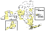Thumbnail of New York counties that conducted adult mosquito surveillance and submitted specimens for West Nile virus testing, 2000.