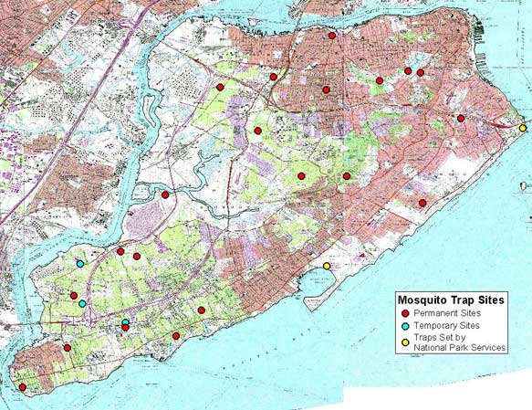 Mosquito trap locations, Staten Island, 2000. NPS = National Park sites.