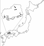 Thumbnail of Location of Hiroshima prefecture in Japan and the areas where patients 1–4 resided. Numbers 1–4 correspond to the patients' numbers.