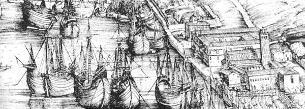 Ships docking at the Lazzaretto Vecchio, Venice, 14th century (1).