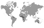 Thumbnail of Distribution map of Mycobacterium ulcerans patient isolates used in this study (strain identity as listed in Figure 1).