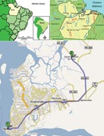 Thumbnail of A) Location of Pará State in northern Brazil; B) location of Belém region within Pará State; C) locations of 1) Santa Barbara and 2) Pau D'Arco settlements. PA-391, highway access to the municipality. Digital imaging was accessed in February 2008 at www.google.com.br/mapas.