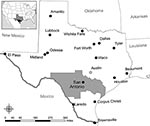Texas Department of State Health Services Health Service Region 8 (gray shading), Texas, USA.