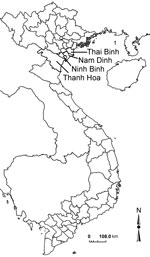 Thumbnail of The 4 River Delta provinces of Vietnam (light gray borders).