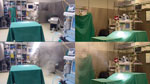 Thumbnail of Video image captures showing effect of heater–cooler unit orientation on smoke dispersal in a cardiac surgery room and transmission of Mycobacterium chimaera during cardiac surgery despite an ultraclean air ventilation system (Video, http://wwwnc.cdc.gov/EID/article/22/6/16-0045-V1.htm). The device was switched on and began to ventilate 10 s after the start of the video. Frames on the left show an overview including unit placement. Frames on the right provide a lateral view of the o