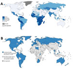 Thumbnail of Worldwide cervical cancer incidence and human papillomavirus (HPV) vaccination status. A) Estimated cervical cancer incidence rates per 100,000 persons in 2012. Source: GLOBOCAN, 2012, WHO. B) Progress in HPV vaccine introduction in national immunization programs, 2016. Source: WHO, 2016. Many countries with high cervical cancer incidence rates (primarily countries in sub-Saharan Africa, Asia, and a few in Latin America) have not yet introduced HPV vaccination in their national immu