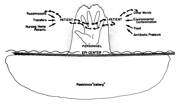 The dynamics of nosocomial resistance. Resistance iceberg floating in an epicenter (2).