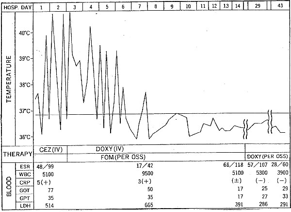 Fever and clinical course, 62-year-old woman.