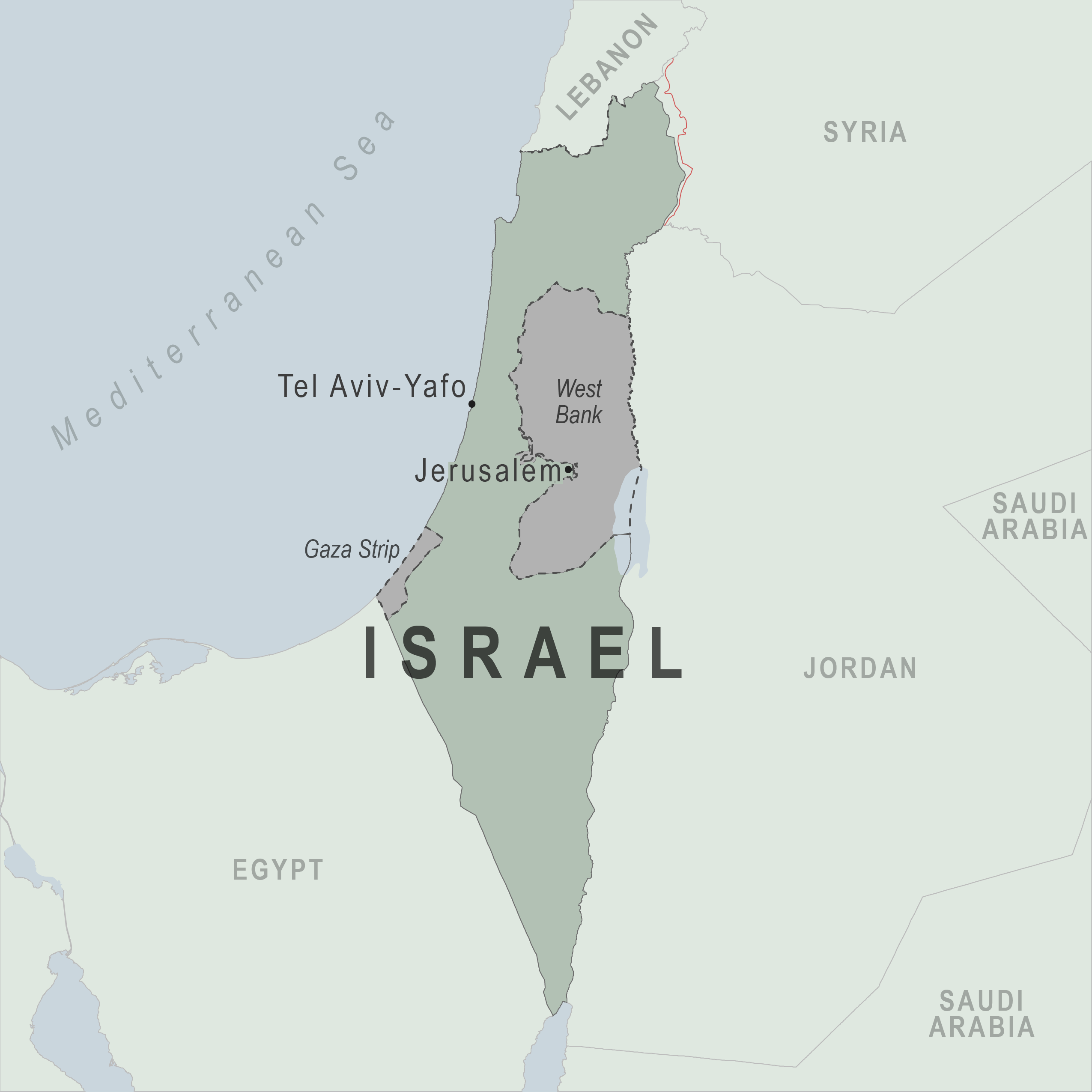 Map - Israel, including the West Bank and Gaza