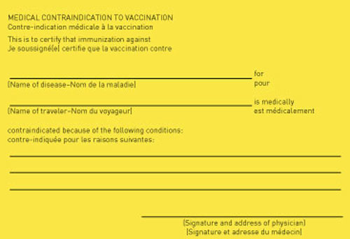 Medical Contraindication to Vaccination section of the International Certificate of  Vaccination or 