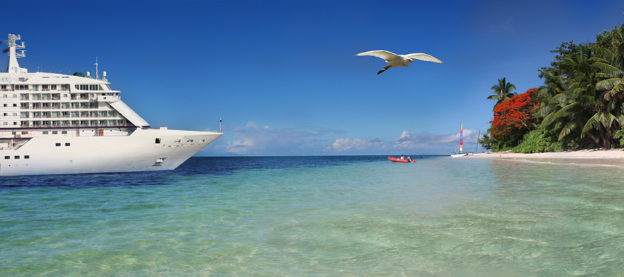 Cruise ship and airplane