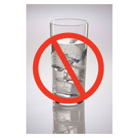 glass of ice water with a line through it