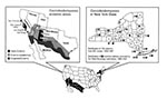 Thumbnail of Coccidioidomycosis in New York, 1989–1997. The figure on the left highlights coccidioidomycosis-endemic areas in the United States (adapted from Kirkland TN, Fierer [2]). The figure on the right depicts New York countywide distribution of 150 out of 161 patients in the discharge records (1992–1997); the highlighted numbers show counties from which 45 of the 49 Coccidioides immitis cultures were referred to the state mycology laboratory (1989–1997).
