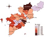 Thumbnail of Nineteen provinces in southern Vietnam with mortality rates per 100,000 population, 1998.