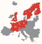 Thumbnail of Cases of W135 meningococcal disease reported per country in Europe after Hajj 2000, March 18–July 30, 2000.