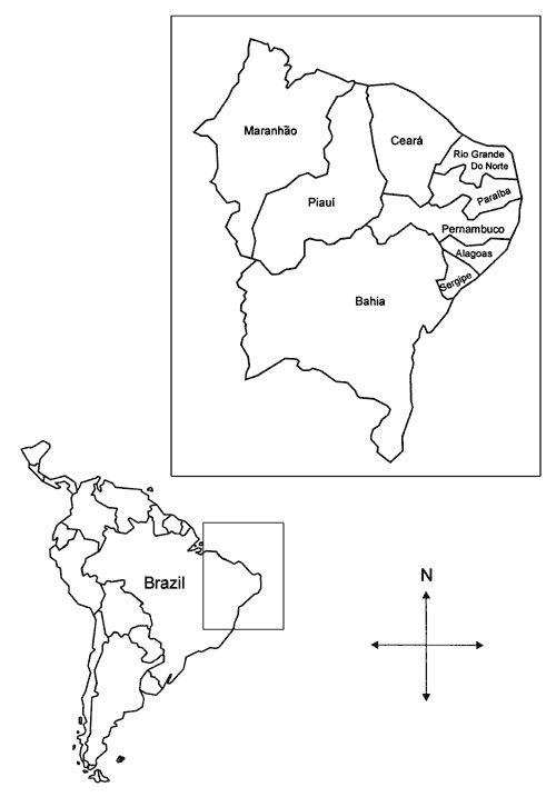 Map of Brazil indicating the location of Ceará State.