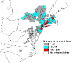 Thumbnail of U.S. counties reporting West Nile virus-infected birds, 2000.