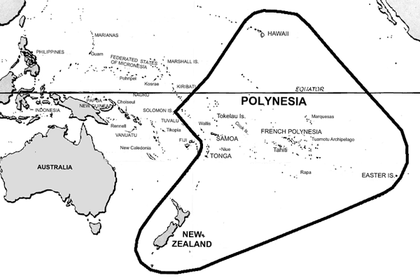 New Zealand and the region of Polynesia.