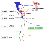 Thumbnail of Fishing areas where crayfish handled by patients were caught. (Data were unavailable for one patient.)