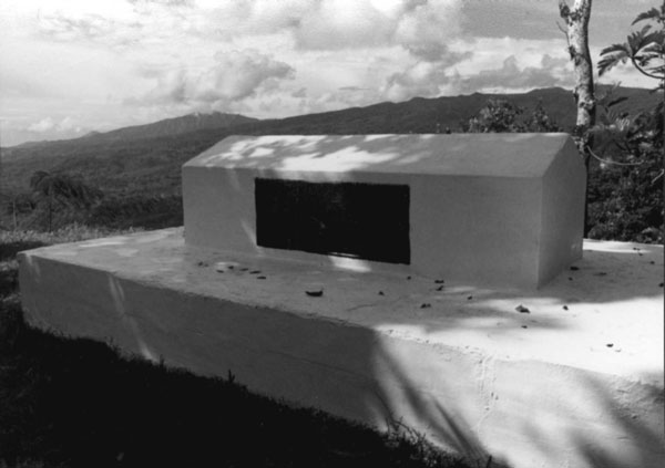 Robert Louis Stevenson's sarcophagus, on top of Mount Vaea, Upolu, Western Samoa. Photo courtesy of David Morens.