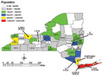 Dispersion of listeriosis cases, New York State (excluding New York City), November 1996–June 2000. Comparison of New York State population base overlaid with temporal listeriosis clusters from Table 1 (indicated by letter; defined by ribotype and pulsed-field gel electrophoresis type). Cases per county and annualized rate per 100,000 (in parentheses) are shown. New York City listeriosis data are not included in this study.