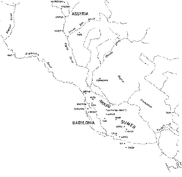 Map of Mesopotamia (present-day Iraq), including its capital, Babylon.