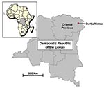 Thumbnail of Map of the Democratic Republic of the Congo indicating the neighboring villages of Durba and Watsa, the epicenter of the 1998–1999 outbreak of Marburg hemorrhagic fever.