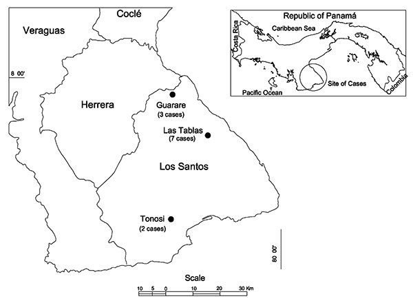 Map of Los Santos province in Panama.