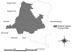 Thumbnail of Disease-endemic regions (indicated by shaded areas) in the Democratic Republic of Congo, as managed by human African trypanosomiasis program.