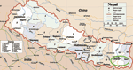 Thumbnail of Early outbreak of influenza A (H3N2) in southeastern Nepal. The green circle shows the location of 3 Bhutan refugee camps where the outbreak occurred in early July 2004. (Map courtesy of http://www.maps.com)