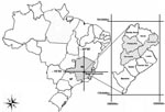 Thumbnail of Location of the city of Belo Horizonte and its boroughs Pampulha, Nordeste, and Noroeste, Minas Gerais State, where samples of dengue virus serotype 3 were collected during 2002–2004.