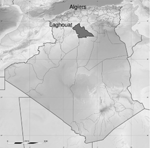 Thumbnail of Location of a new rural plague focus in a nomad camp in Laghouat (dark gray shading; 35°29′N, 0°32′E), Algeria.