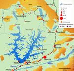 Thumbnail of Distribution of Buruli ulcer (BU) patients reported January 2007–June 2009, and of water bodies with aquatic bugs harboring Mycobacterium ulcerans, Cameroon. Inset, Bankim area. A color version of this figure is available online (www.cdc.gov/EID/content/17/3/551-F.htm).