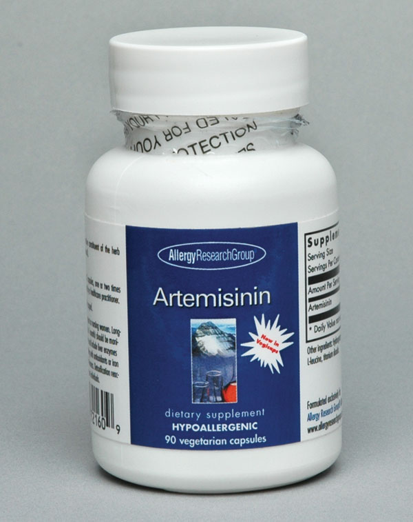 Bottle of artemisinin, available over-the-counter as an herbal supplement.