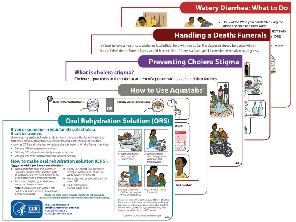 Series of community education cards developed for use in Haiti, 2011.