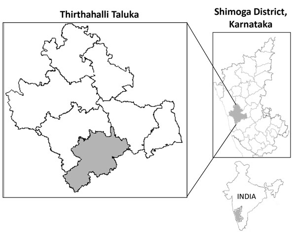 Location of Thirthahalli Taluka, Shimoga District, Karnataka State, India.
