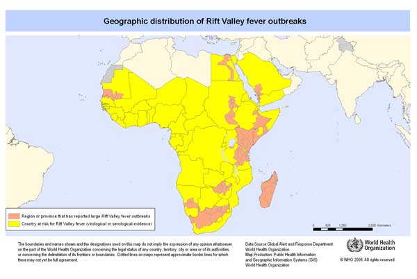 Geographic distribution of Rift Valley fever outbreaks in animals and humans, 1997–2010 (5).
