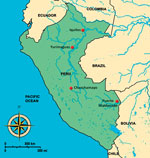 Thumbnail of Map of Peru. Sites for study of Mayaro virus–infected patients are marked with a dot.