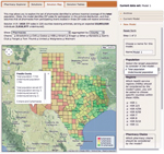 Thumbnail of Screenshot of the antiviral drug distribution decision support tool used during the 2009 influenza pandemic (28), Texas, USA. ZIP codes, US postal codes.