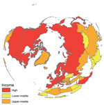 Thumbnail of Feasibility of coordinating and improving avian influenza surveillance in wild birds where viral diversity is highest. Countries in red, orange, and yellow currently self-report some type of avian influenza surveillance in wild birds (For a country list, see online Technical Appendix, http://wwwnc.cdc.gov/EID/article/21/4/14-1415-Techapp1.pdf). Country income levels, based on gross domestic product, further suggest financial capacity to contribute to a coordinated surveillance syste