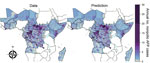 Thumbnail of Nonpolio acute flaccid paralysis (AFP) cases in sub-Saharan Africa, 2003–2013. Left, mean annual number of cases reported at the second administrative unit (district) in countries in sub-Saharan Africa that have recently experienced a polio importation or outbreak or are considered to be at high risk for these events. Right, expected annual number of nonpolio acute flaccid paralysis cases reported at the district level; the number was obtained by fitting a spatiotemporal mixed-effec