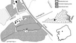 Thumbnail of Study site used for detection of Cache Valley virus in Aedes japonicus japonicus mosquitoes, Blacksburg, Virginia, USA, 2015. Insets show location of Blacksburg in Montgomery County (black box) and the county in Virginia (black shading).