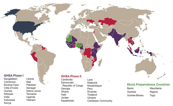 GHSA countries supported by the US Centers for Disease Control and Prevention. GHSA, Global Health Security Agenda.