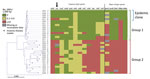 Thumbnail of Genetic diversity within capsule and major antigen encoding genes among 32 Neisseria meningitidis clonal complex 4821 isolates, China, 1972–2011. Gene sequences from 32 clonal complex 4821 isolates were compared with the epidemic reference strain 053442 (the topmost isolate on the juxtaposed core genome phylogenetic tree). Scale bar represents total substitutions per site. SNP, single-nucleotide polymorphism.
