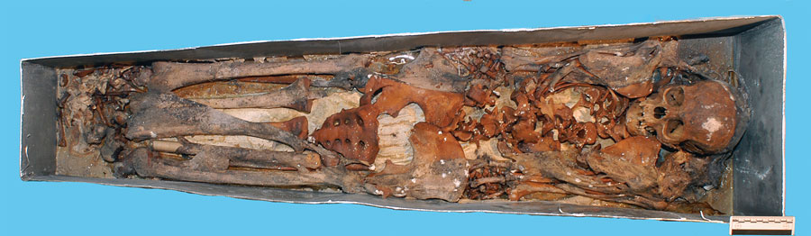 The skeletal remains of Maria Salviati at exhumation in 2012. (Archive of the Division of Paleopathology. University of Pisa.) 
