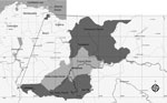 Thumbnail of Geographic area of the Sifontes municipality, Bolivar state, Venezuela, with its parishes. Inset shows location of Bolivar state within Venezuela and proximity to other countries.