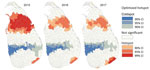 Thumbnail of Optimized hotspots and coldspots of leishmaniasis in districts of Sri Lanka during 2015–2017. Hotspots and coldspots were calculated by using the Optimized Hot Spot Analysis tool of ArcGIS (Esri, https://www.arcgis.com); hotspots had large positive z-scores and coldspots had negative z-scores. 