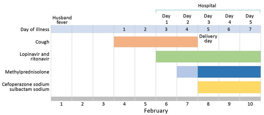 Course of illness and treatment for a 30-year-old pregnant woman infected with severe acute respiratory syndrome coronavirus 2, China.